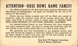 Attention Rose Bowl Game Fans!!! Pasadena, CA Postcard Postcard Postcard