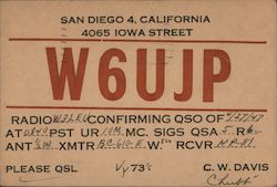 W6UJP San Diego, CA Postcard Postcard Postcard