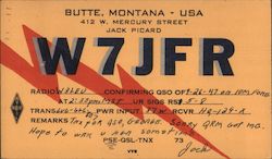 W7JFR Radio W3LEU Butte, MT Postcard Postcard Postcard