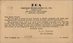 KOA National Broadcasting Co., Inc. Denver, CO Postcard Postcard Postcard