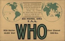 WHO Des Moines, IA Postcard Postcard Postcard