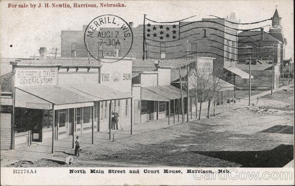 North Main Street and Court House Harrison NE Postcard