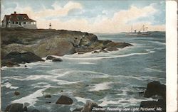 Steamer Rounding Cape Light Postcard