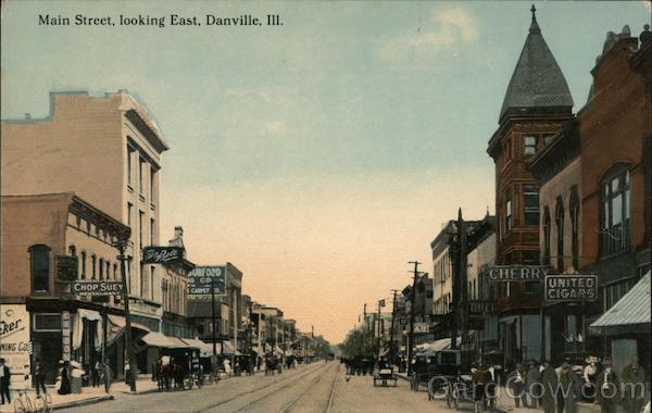 Main Street, Looking East Danville, Il Postcard