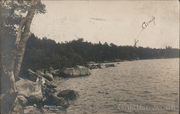 Lake surrounded by forest Green Lake, ME Postcard