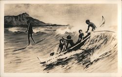 Surfer & Outrigger Canoe Hawaii Postcard Postcard Postcard