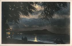 Moonlight, Diamond Head, Waikiki Tinted Honolulu, HI Postcard Postcard Postcard