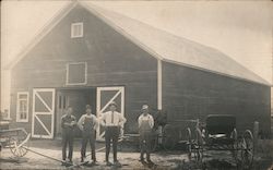 Men outside barn, buggies Postcard Postcard Postcard