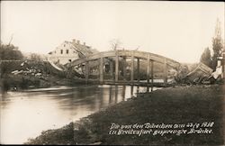 The Bridge Blown up by the Czechs - Sudetenland Crisis 1938 Postcard