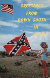 Greetings from Down South in Dixie - Confederate Flag Flags Postcard Postcard Postcard