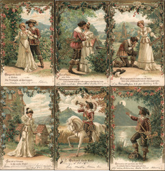 Set of 6: German Roman Series T Couples Postcard Postcard Postcard