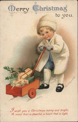 Merry Christmas to You - Child with Wagon of Presents Children Ellen Clapsaddle Postcard Postcard Postcard