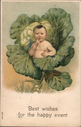 Best Wishes for the Happy Event - Baby in Cabbage Postcard