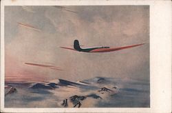 Soviet Airplane flying over mountains Postcard