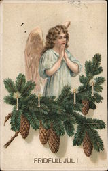 Fridfull Jul! - Angel, candles & pinecones Postcard