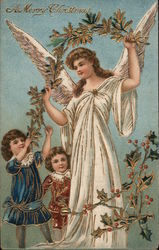 A Merry Christmas -- Angel and Two Children Angels Postcard Postcard Postcard