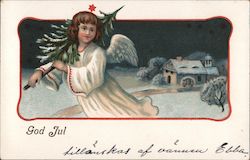 Angel Holding Tree - God Jul Angels Postcard Postcard Postcard