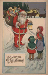 A Joyful Christmas - Children greet Santa Claus in the snow Postcard Postcard Postcard