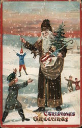 Christmas Greetings - Santa giving Toys to a Child Santa Claus Postcard Postcard Postcard