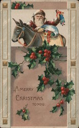 A Merry Christmas to You -- Santa Claus with Donkey Postcard Postcard Postcard