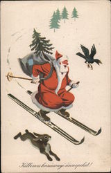 Santa Claus is Skiing From the Woods Postcard Postcard Postcard