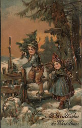 All Good Wishes for Christmas - Children in Snowy Woods Postcard