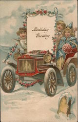 Birthday Greeting - Angel & Children in a Car Postcard Postcard Postcard