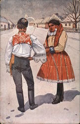 Vesele! Vanoce! Couple in Native Dress Postcard