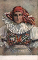 A Woman in a Head Wrap, Czech Postcard Postcard Postcard