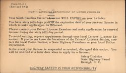 Your North Carolina Driver's License will expire on your birthday. Postal Cards & Correspondence Postcard Postcard Postcard