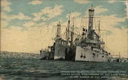 Unique Naval Scene, One Collier Coaling Two United States War Vessels At The Same Time Postcard