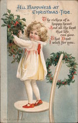 All Happiness at Christmas Tide - Child with Wreath Children Ellen Clapsaddle Postcard Postcard Postcard