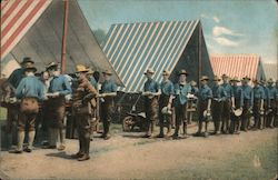 Uniformed Men in Line at Food Tents Military Postcard Postcard Postcard