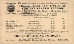 Sun Brand Oysters - Leib Packing Company Postcard