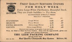 The Leib Packing Company - Finest Quality Northern Oysters Postcard