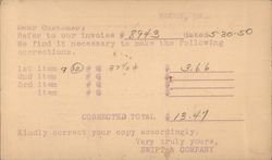 Swift & Company - Invoice correction Postcard