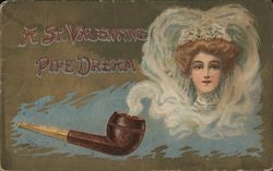 A St. Valentine pipe dream - pipe blowing smoke around the picture of a woman Women Postcard Postcard Postcard