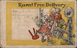 Rural Free Delivery - Farm couple kissing over fence Comic Postcard Postcard Postcard