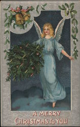 A Merry Christmas to You -- Angel, Bells, Mistletoe, Christman Tree Angels Postcard Postcard Postcard