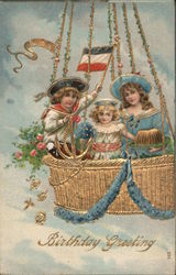 Birthday Greeting - 3 children in a hot air balloon Postcard Postcard Postcard