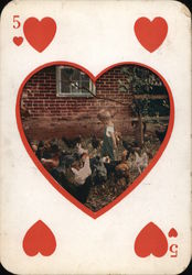 5 of hearts card with child and chickens Postcard