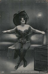 A Woman on a Couch with a Large Hat Postcard