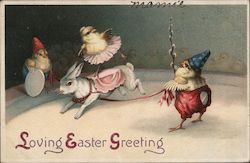 Loving Easter Greeting - Chicks Riding Bunny With Chicks Postcard Postcard Postcard