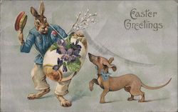 Easter Greetings With Bunnies Postcard Postcard Postcard