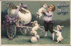 Easter Joys - Boy Playing with Rabbits Postcard