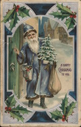 A happy Christmas to you Santa in Blue Postcard