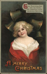 A Merry Christmas - Child with Bells Postcard