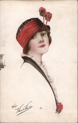 Wear Hart Hats -woman wearing Red and Black hat Postcard Postcard Postcard