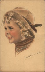 Girl with blond curls and hat Postcard