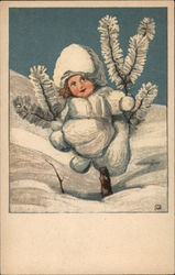 Child Dressed Up Like Snowman and Holding Branches Children Postcard Postcard Postcard